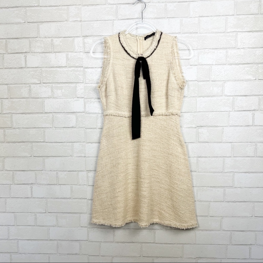 Zara Woman Sand Tweed Retro Mini Dress Size M - Picture 2 of 7